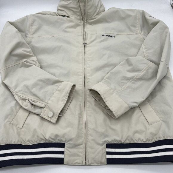 Tommy Hilfiger Yachting Jacket Men’s 2xL Full Zip Nylon Tan Hood Blue Trim - Picture 1 of 9